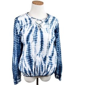 ba&sh Brando Tie-Dye Top Long Sleeve Lace-Up Blouse Small